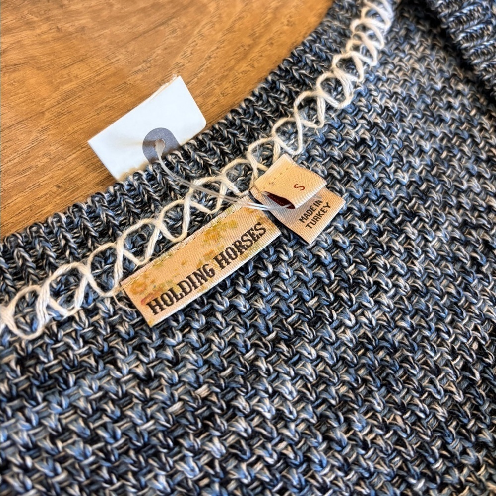 Holding Horses Anthropologie Blue Fringe Knit Sweater Dress Tweed NWT Size Small - Picture 5 of 6